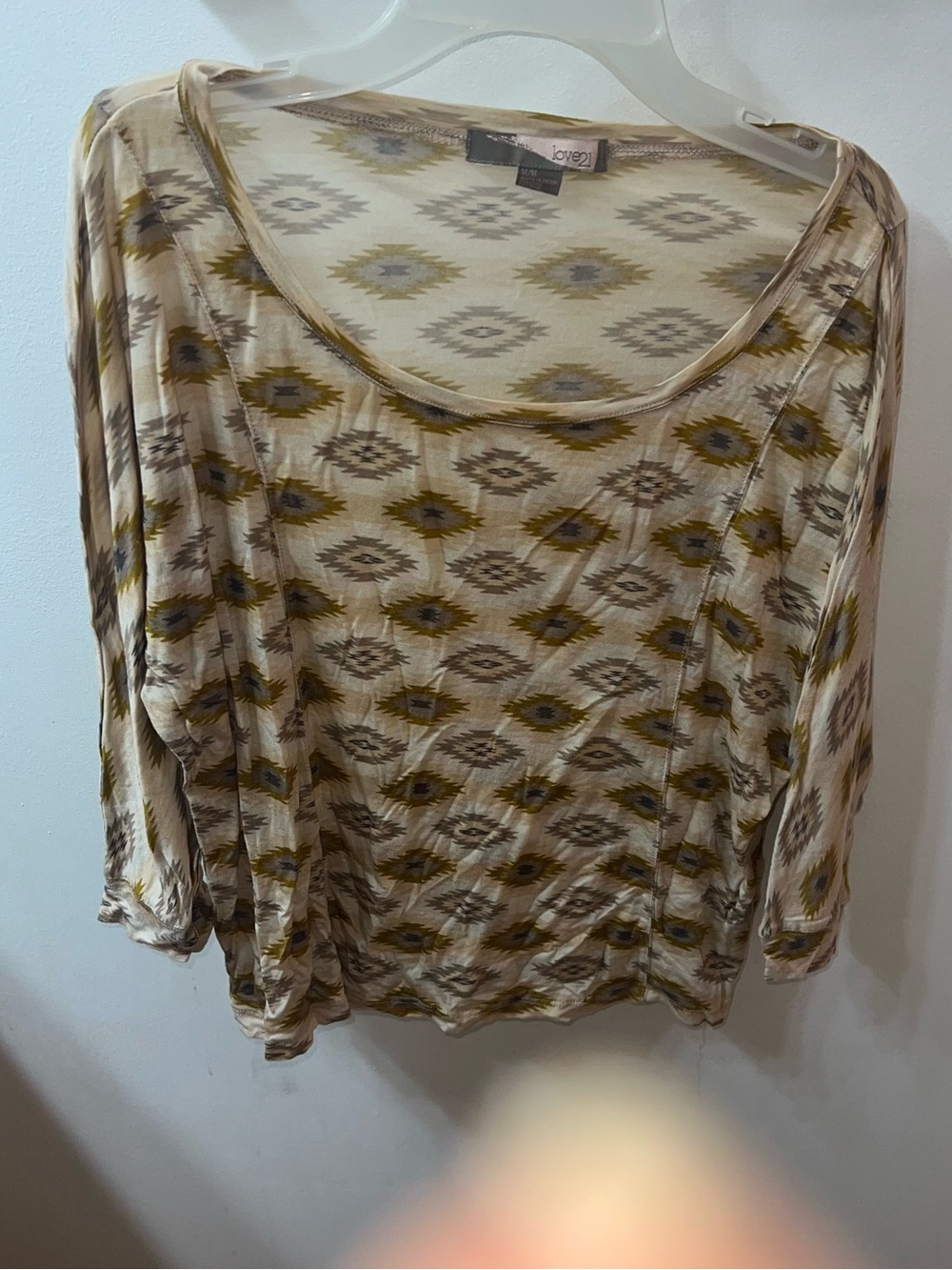 Forever 21 Beige Aztec-Print Long Sleeve Top